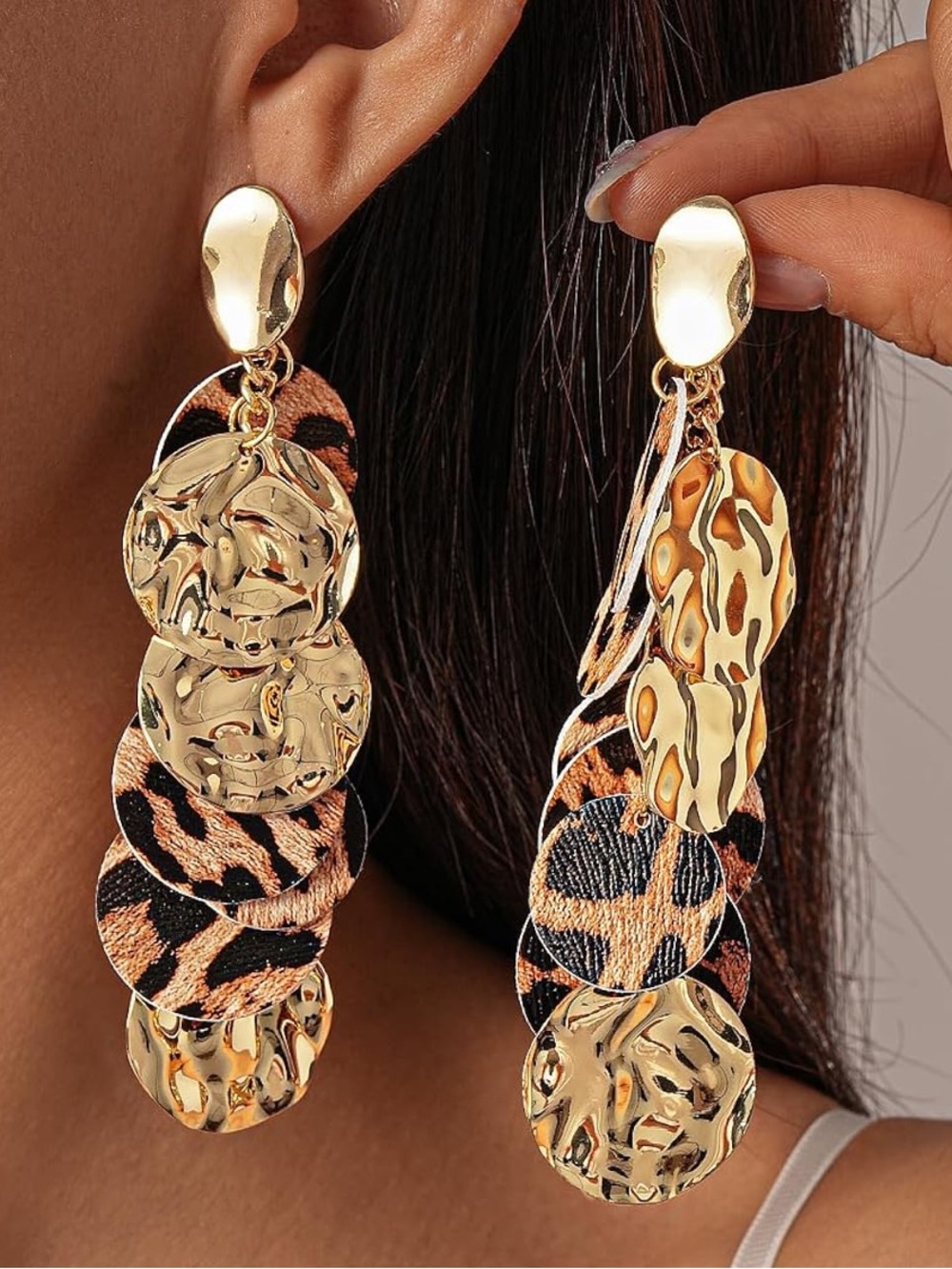 Anthropologie Gold and Leopard-Print Drop Earrings